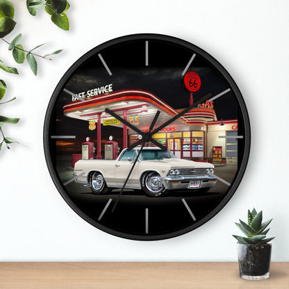 1966 El Camino Classic Car Wall Clock — Retro Route 66 Gas Station Design