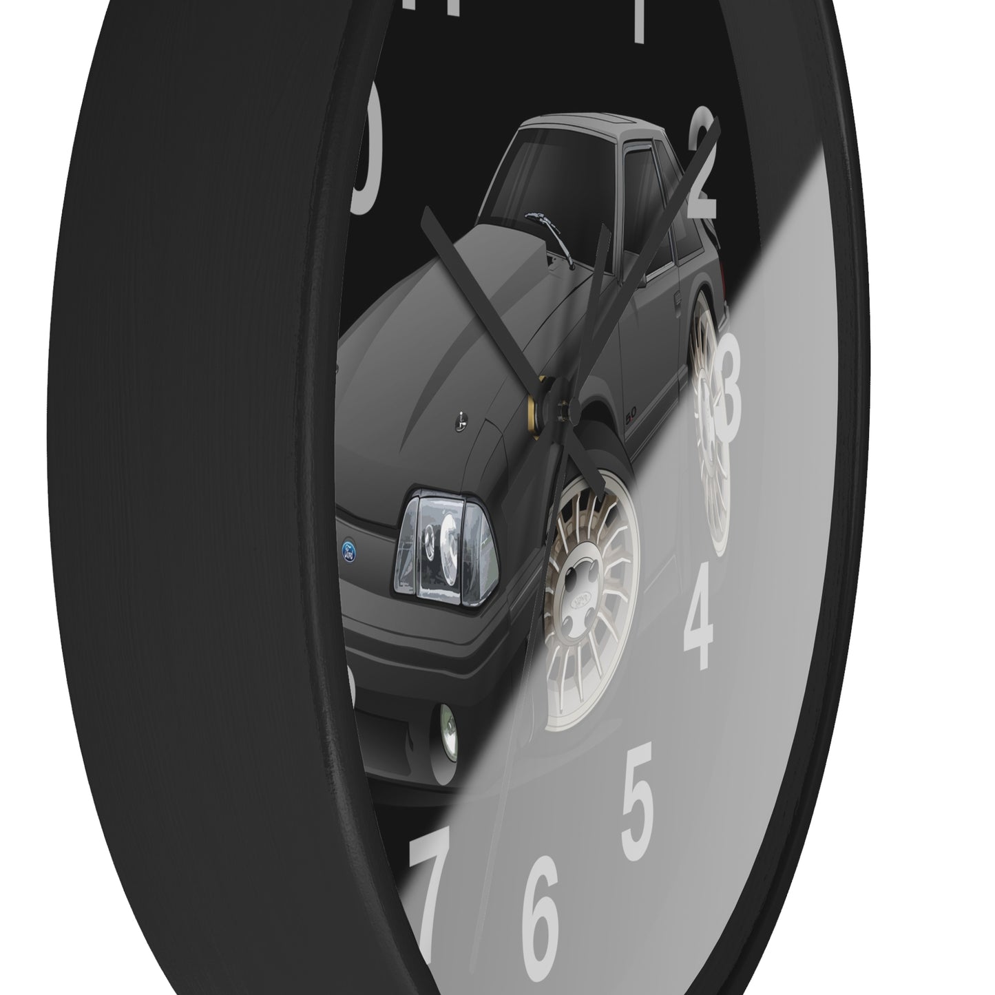 Mustang Fox Body Classic Muscle Car Wall Clock — Black Vintage Sports Car Clock for Garage & Man Cave