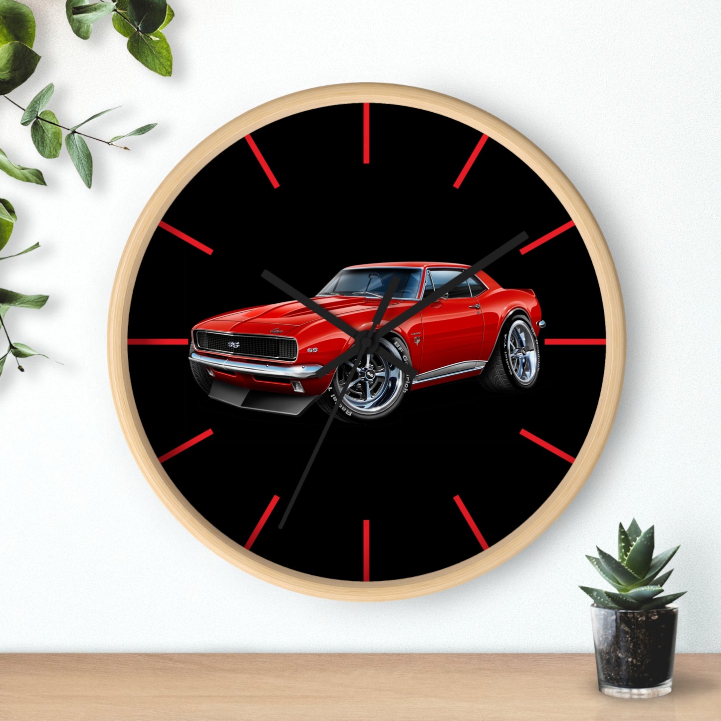 Classic 1967 Red Camaro Muscle Car Wall Clock — Retro Automotive Decor for Car Lovers