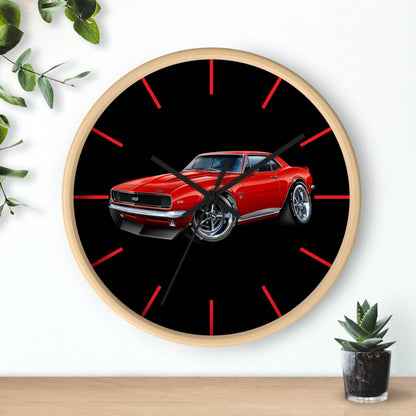 Classic 1967 Red Camaro Muscle Car Wall Clock — Retro Automotive Decor for Car Lovers
