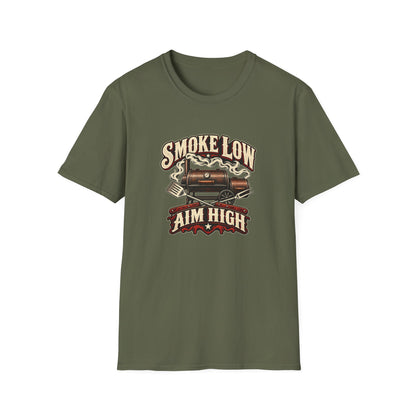 Smoke Low Aim High T-Shirt | Vintage BBQ Smoker Pitmaster Tee