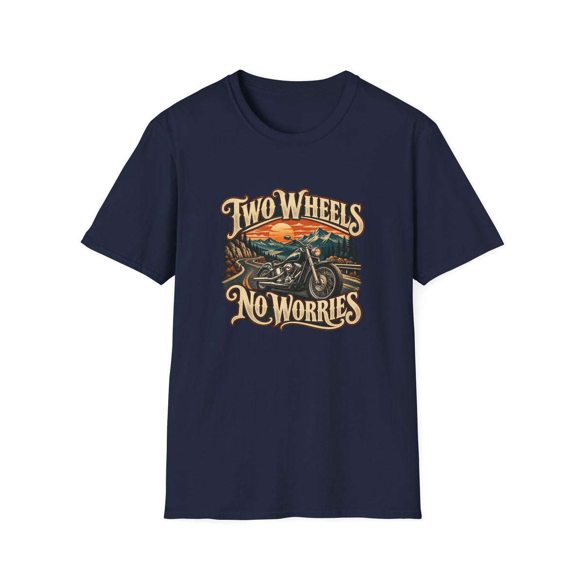 Two Wheels No Worries T-Shirt | Vintage Cruiser Motorcycle Tee