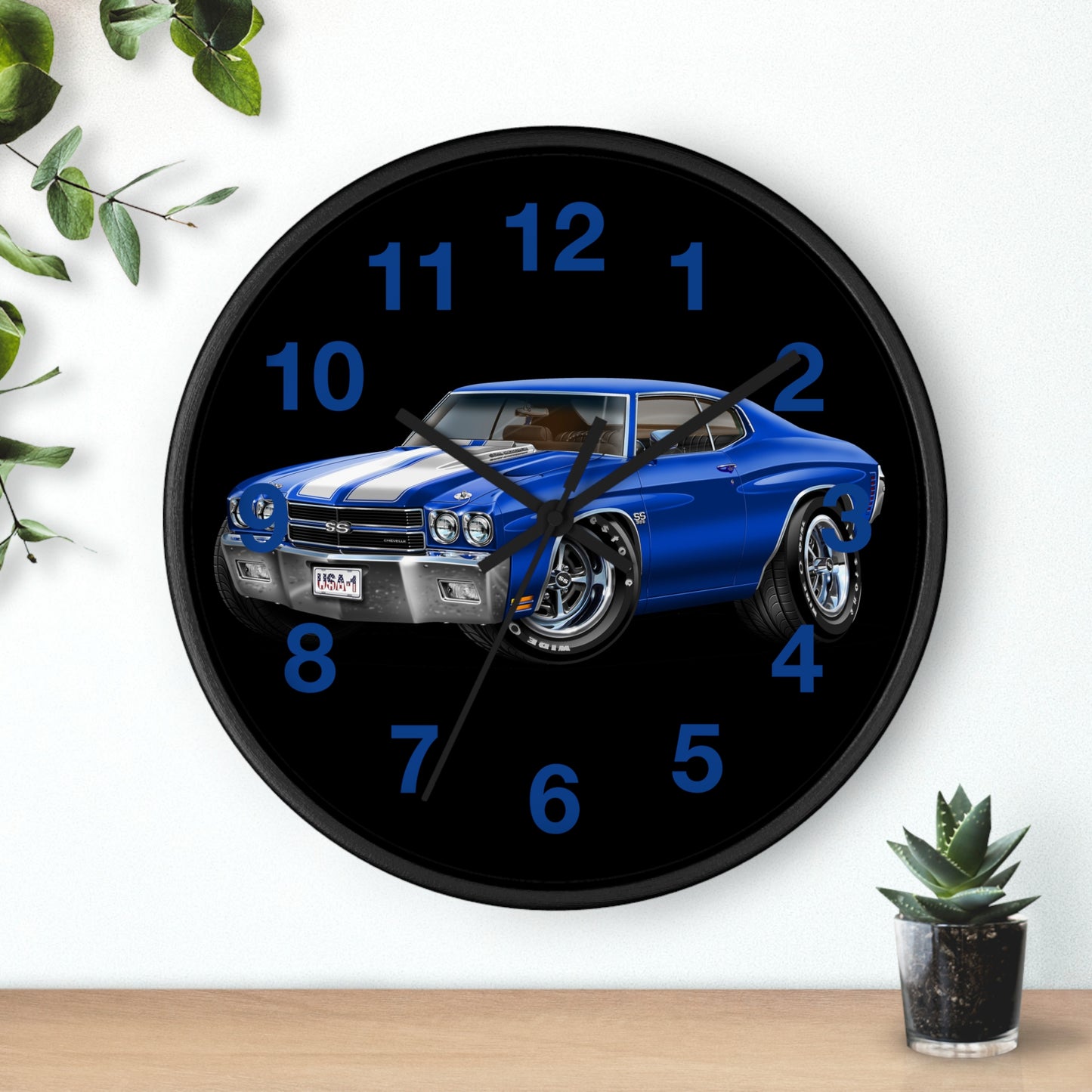 Classic 1970 Blue Chevelle Muscle Car Wall Clock — Vintage 1970s Chevy SS Design