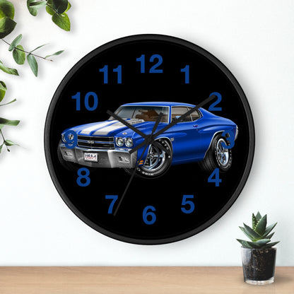 Classic 1970 Blue Chevelle Muscle Car Wall Clock — Vintage 1970s Chevy SS Design