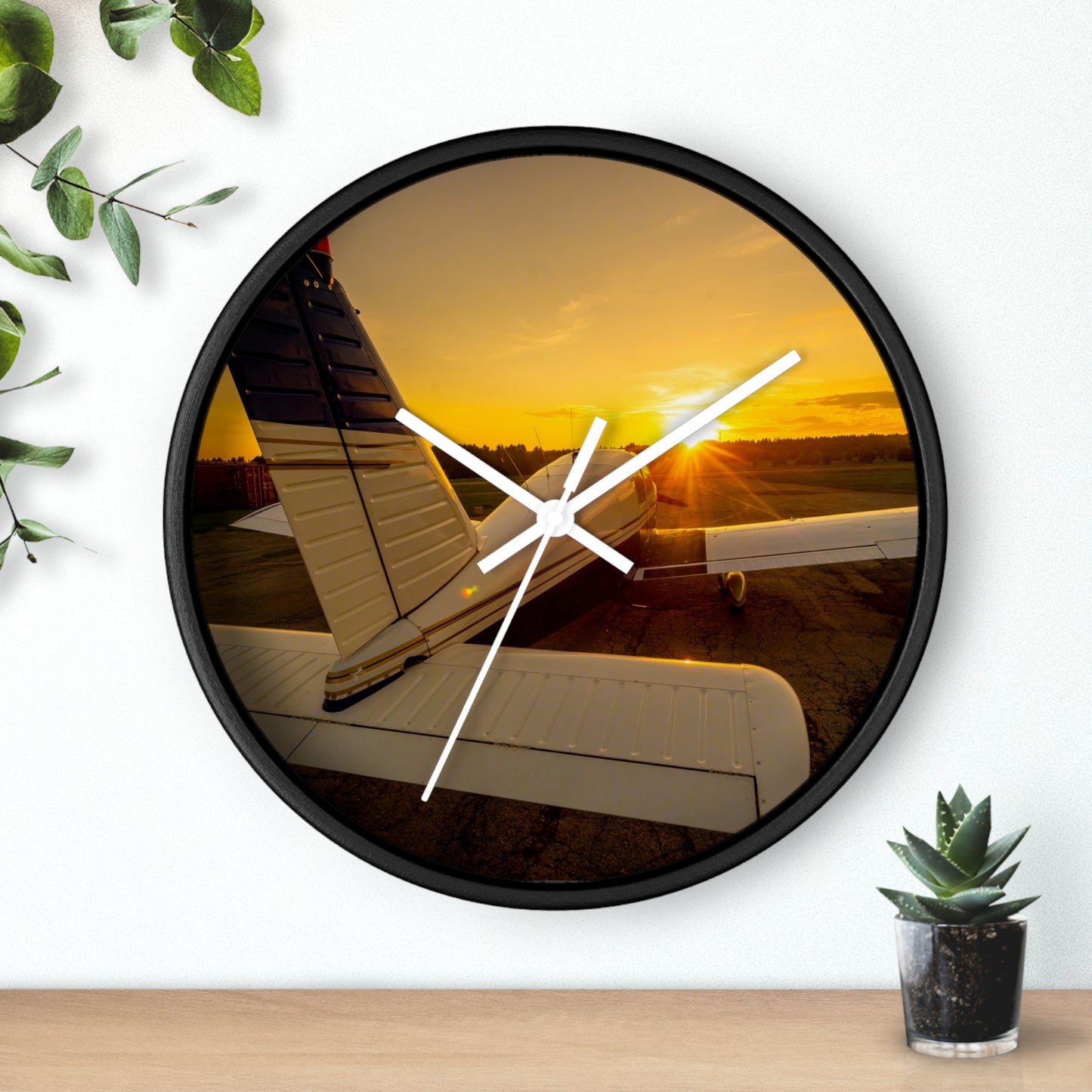 Aviation Sunset Wall Clock — Airplane Photo Decor for Pilots & Flight Lovers