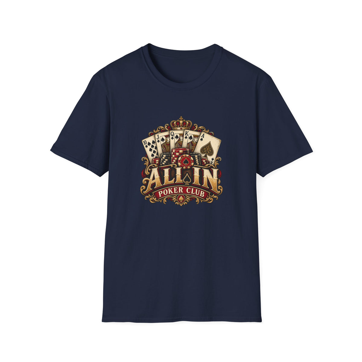 All In Poker Club T-Shirt | Vintage Royal Flush Card Game Tee