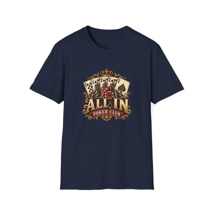 All In Poker Club T-Shirt | Vintage Royal Flush Card Game Tee