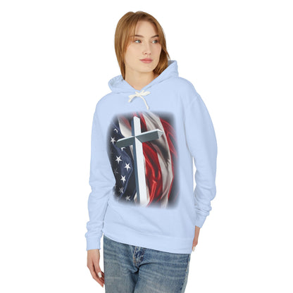 Christian Cross & American Flag Hoodie - Patriotic Faith Sweatshirt