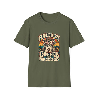 Fueled by Coffee and Bad Decisions T-Shirt | Funny Raccoon Tee