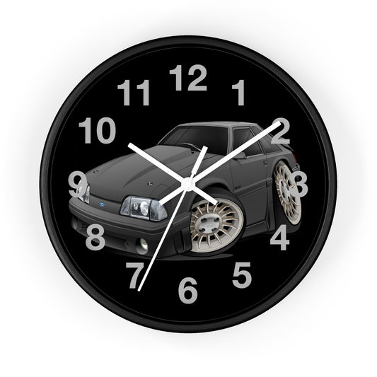 Mustang Fox Body Classic Muscle Car Wall Clock — Black Vintage Sports Car Clock for Garage & Man Cave