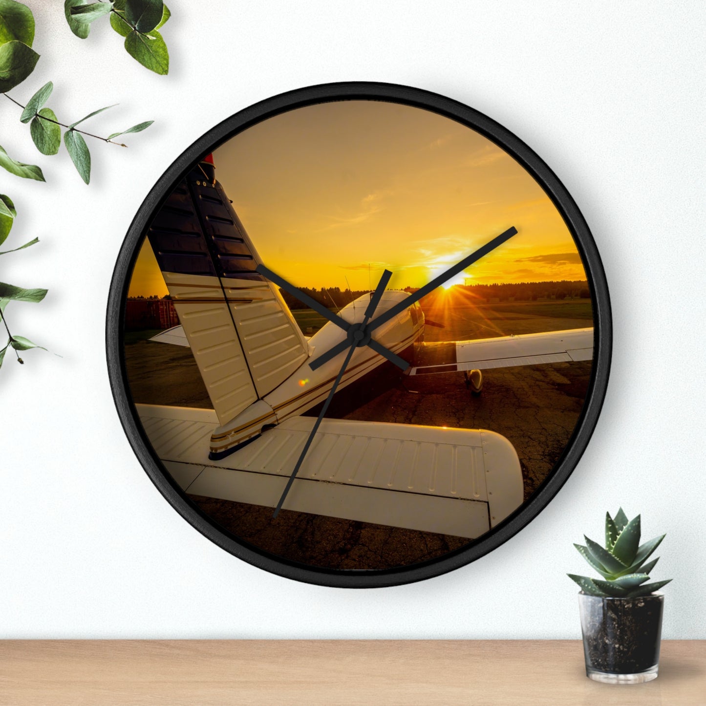 Aviation Sunset Wall Clock — Airplane Photo Decor for Pilots & Flight Lovers