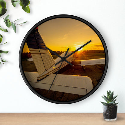 Aviation Sunset Wall Clock — Airplane Photo Decor for Pilots & Flight Lovers