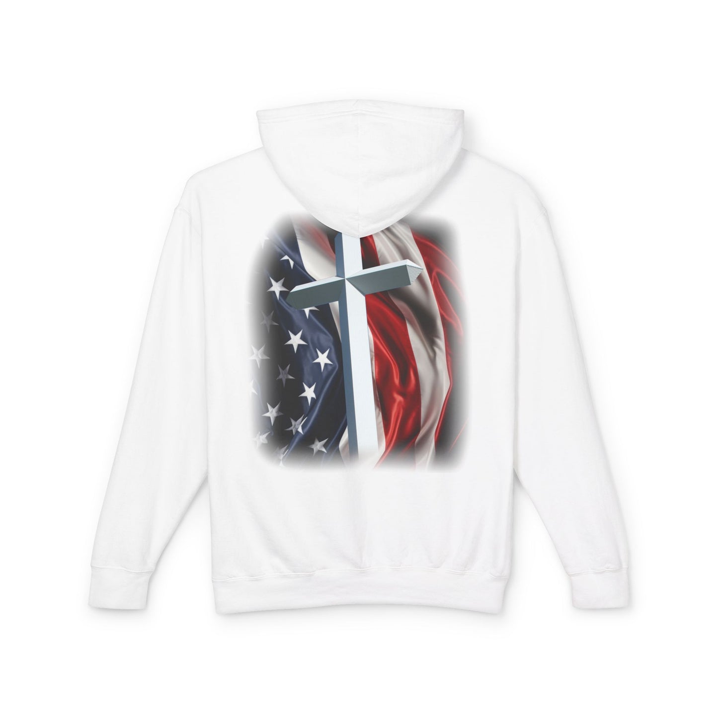 Christian Cross & American Flag Hoodie - Patriotic Faith Sweatshirt