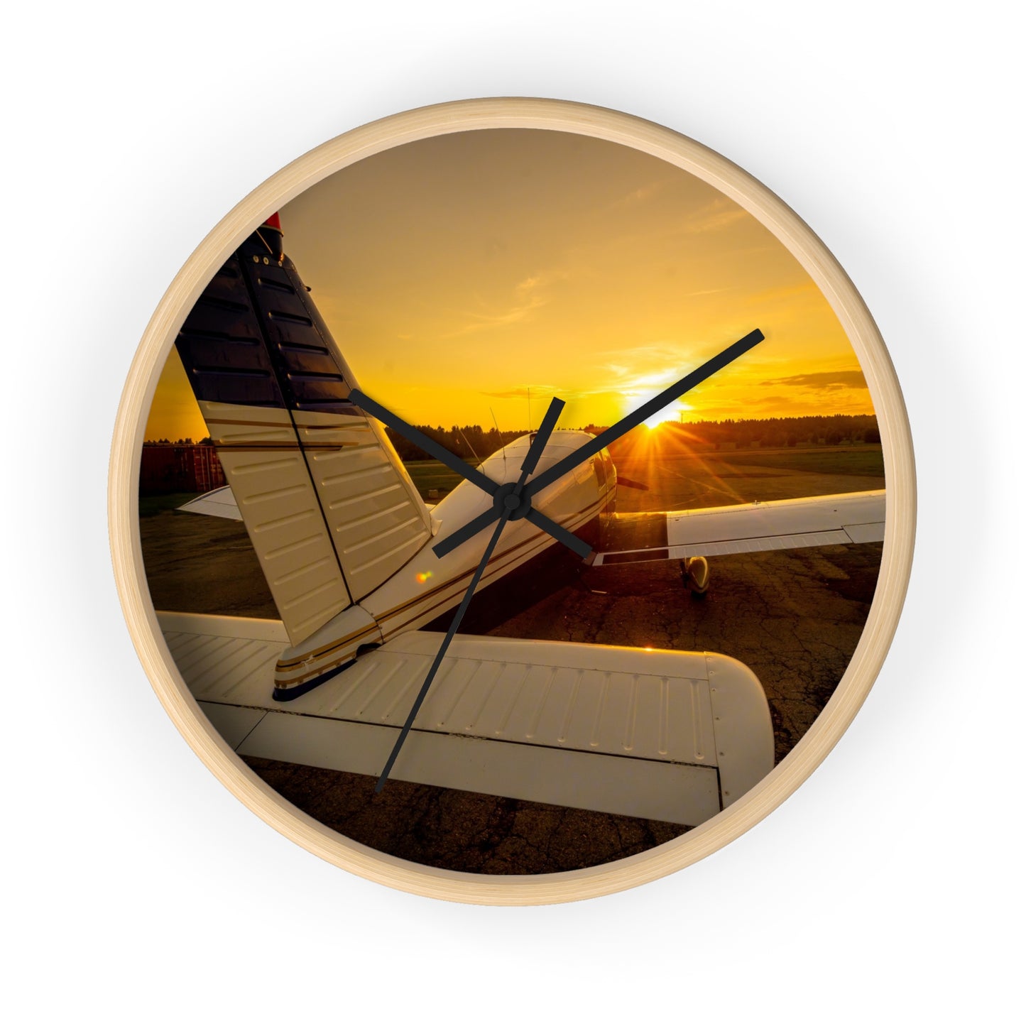 Aviation Sunset Wall Clock — Airplane Photo Decor for Pilots & Flight Lovers