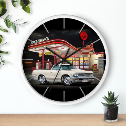 1966 El Camino Classic Car Wall Clock — Retro Route 66 Gas Station Design