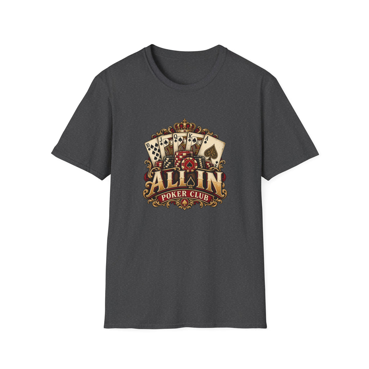 All In Poker Club T-Shirt | Vintage Royal Flush Card Game Tee