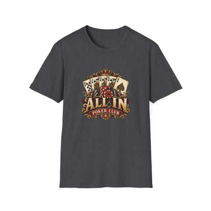 All In Poker Club T-Shirt | Vintage Royal Flush Card Game Tee