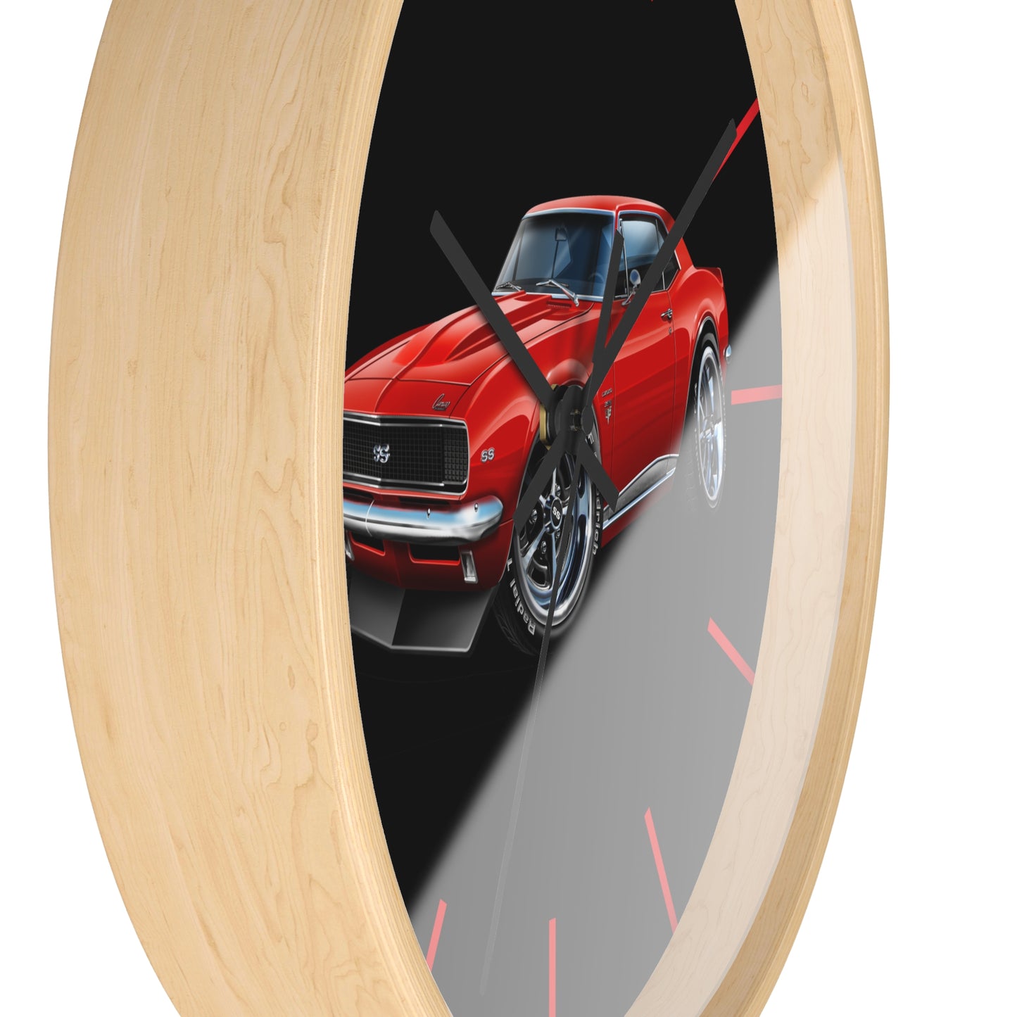 Classic 1967 Red Camaro Muscle Car Wall Clock — Retro Automotive Decor for Car Lovers