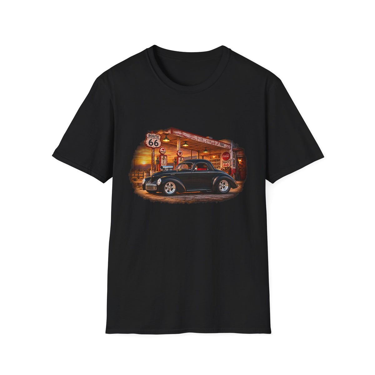 Route 66 Classic 1941 American Willys Car Gas Station T-Shirt