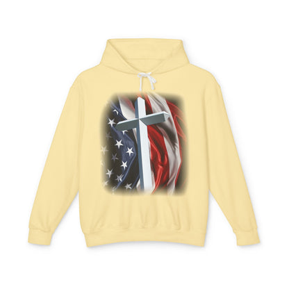 Christian Cross & American Flag Hoodie - Patriotic Faith Sweatshirt