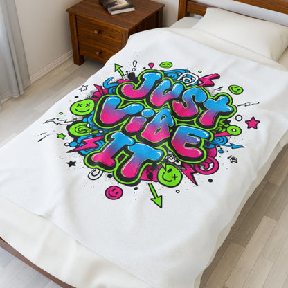Just Vibe It Plush Blanket | slogan, glitch graphic