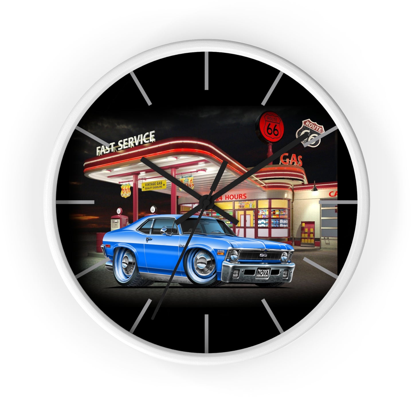 1971 Nova Classic Muscle Car Wall Clock — Blue at Retro Gas Station