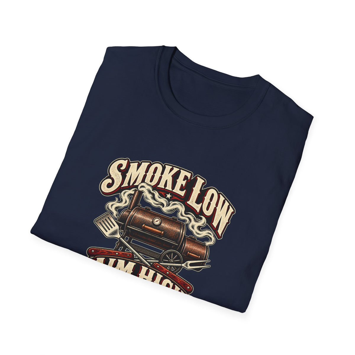 Smoke Low Aim High T-Shirt | Vintage BBQ Smoker Pitmaster Tee