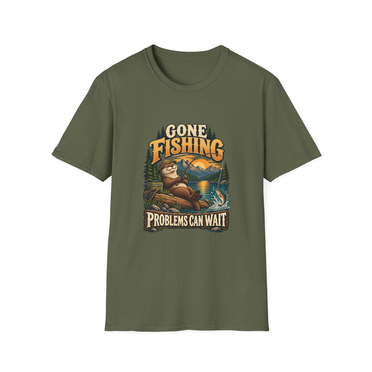 Gone Fishing Problems Can Wait T-Shirt | Funny Otter Tee