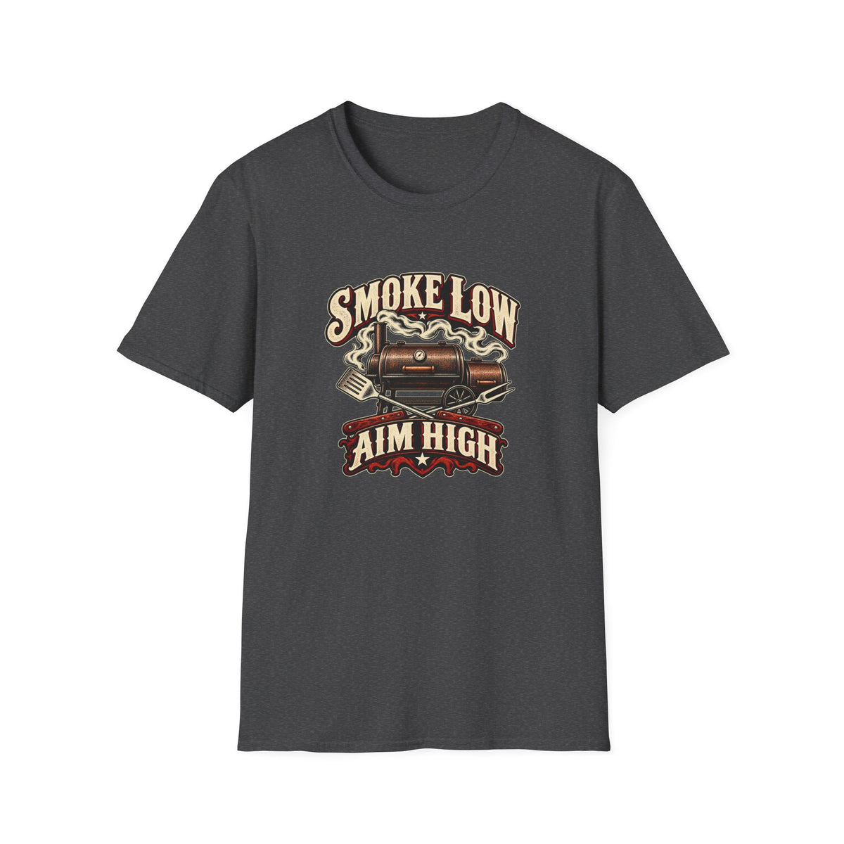 Smoke Low Aim High T-Shirt | Vintage BBQ Smoker Pitmaster Tee