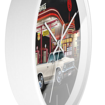 1966 El Camino Classic Car Wall Clock — Retro Route 66 Gas Station Design