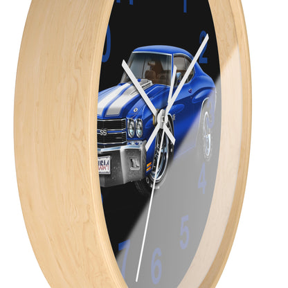 Classic 1970 Blue Chevelle Muscle Car Wall Clock — Vintage 1970s Chevy SS Design