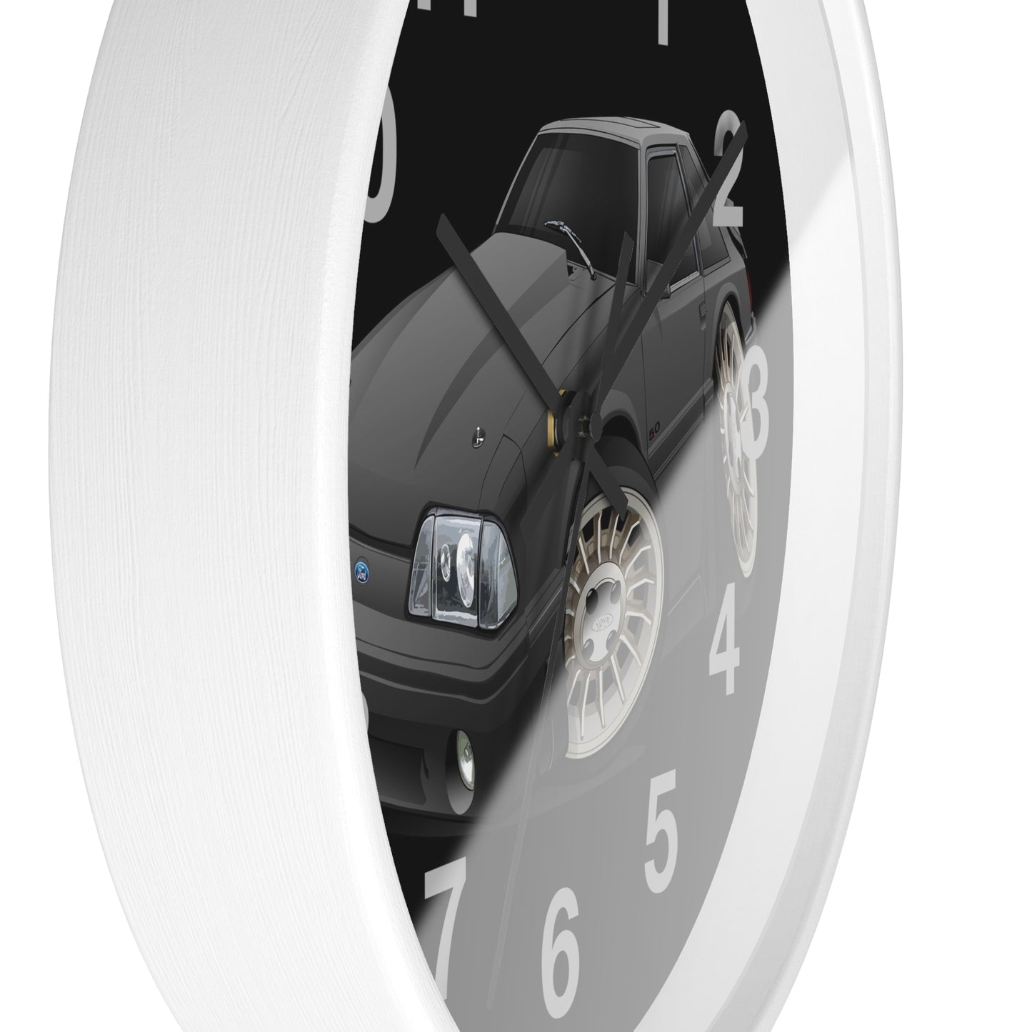 Mustang Fox Body Classic Muscle Car Wall Clock — Black Vintage Sports Car Clock for Garage & Man Cave