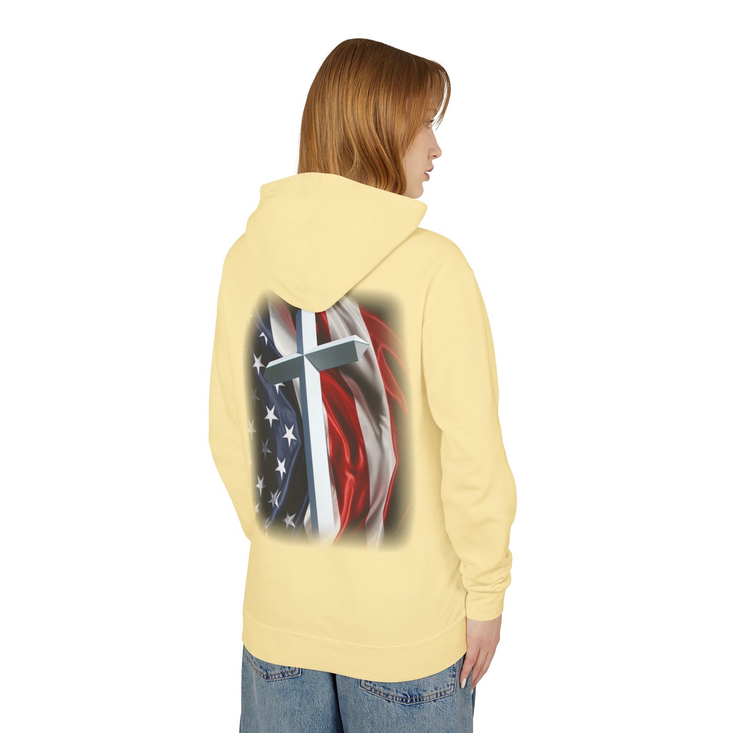 Christian Cross & American Flag Hoodie - Patriotic Faith Sweatshirt