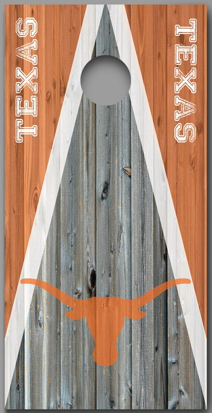 Texas Longhorns Wood Triangle Design Cornhole Wraps Decals single