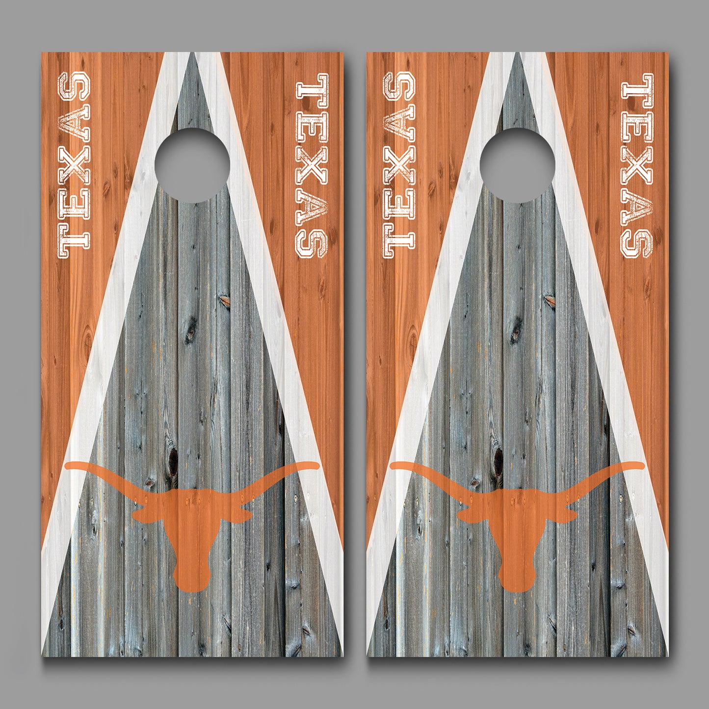 Texas Longhorns Wood Triangle Design Cornhole Wraps Decals set