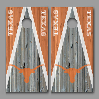 Texas Longhorns Wood Triangle Design Cornhole Wraps Decals set