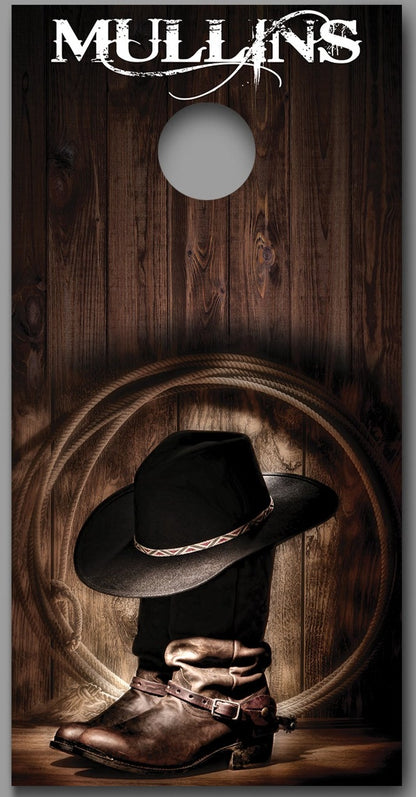 Cowboy Hat and Boots Customized With Your Name Corn Hole Wrap