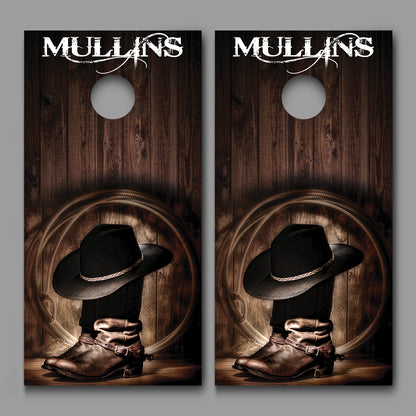 Cowboy Hat and Boots Customized With Your Name Corn Hole Wrap