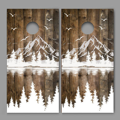Mountains Trees Silhouette Corn hole Wraps Decals