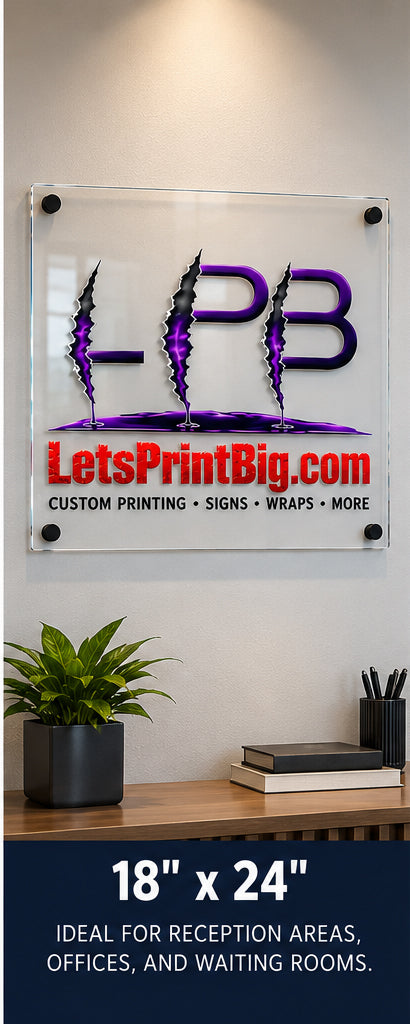 Custom UV Printed CLEAR Acrylic Business Sign with Standoffs