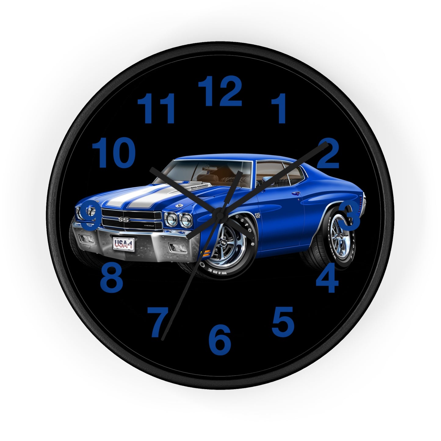 Classic 1970 Blue Chevelle Muscle Car Wall Clock — Vintage 1970s Chevy SS Design