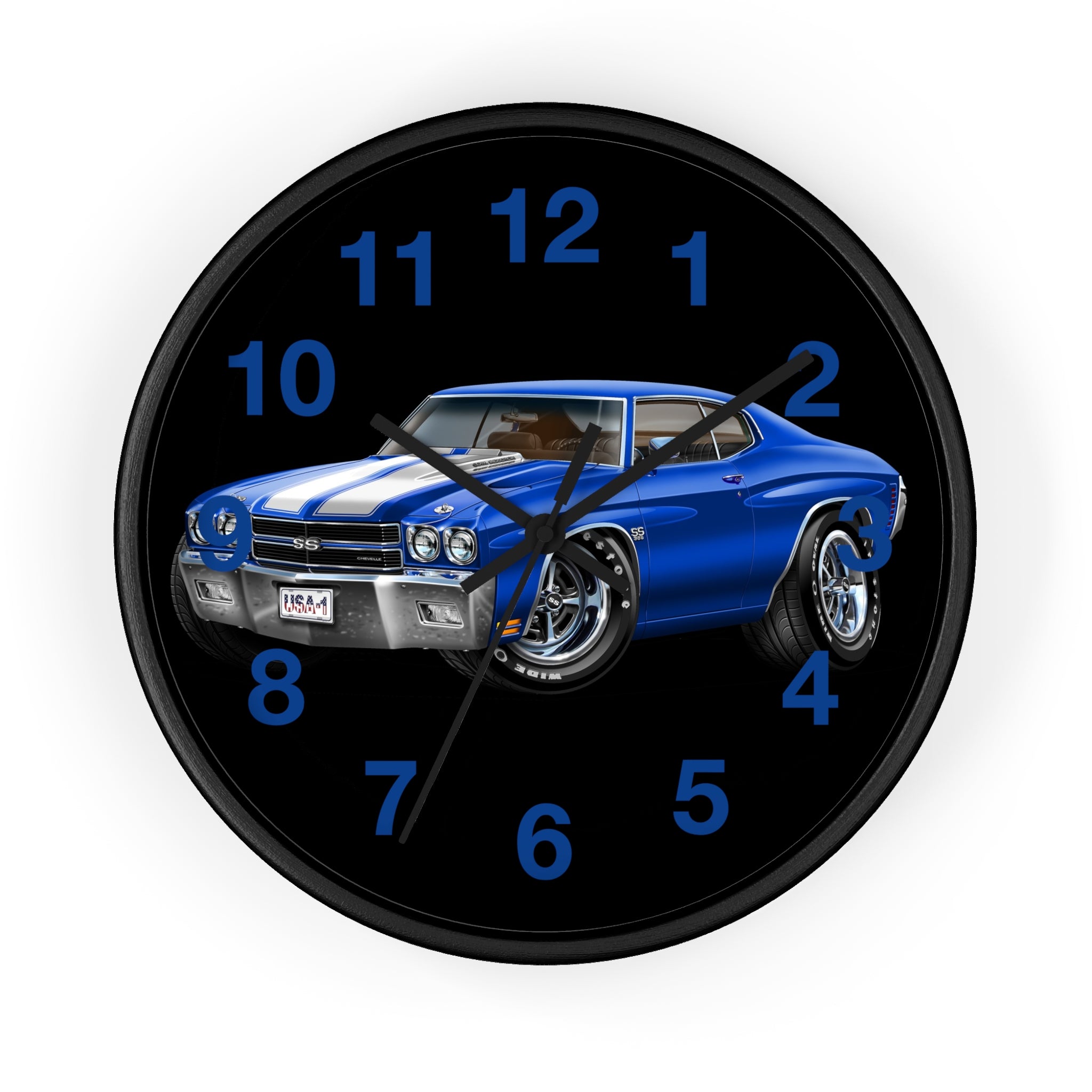 Classic 1970 Blue Chevelle Muscle Car Wall Clock — Vintage 1970s Chevy SS Design