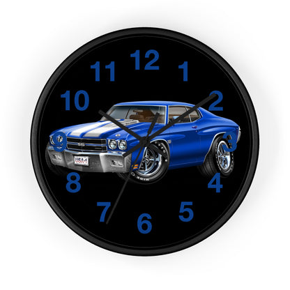 Classic 1970 Blue Chevelle Muscle Car Wall Clock — Vintage 1970s Chevy SS Design