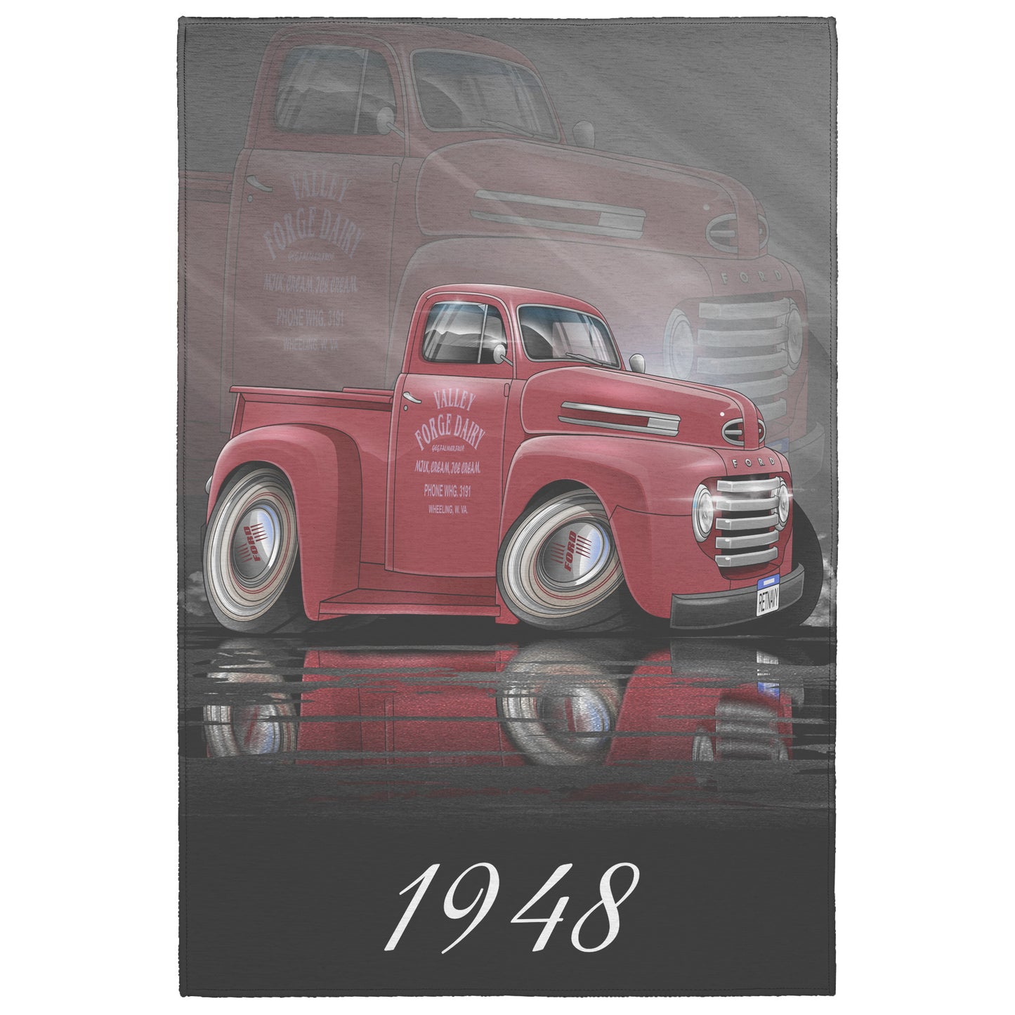 1948 Ford Pickup Truck Cartoon Hot Rod Vertical Rug 5 Sizes