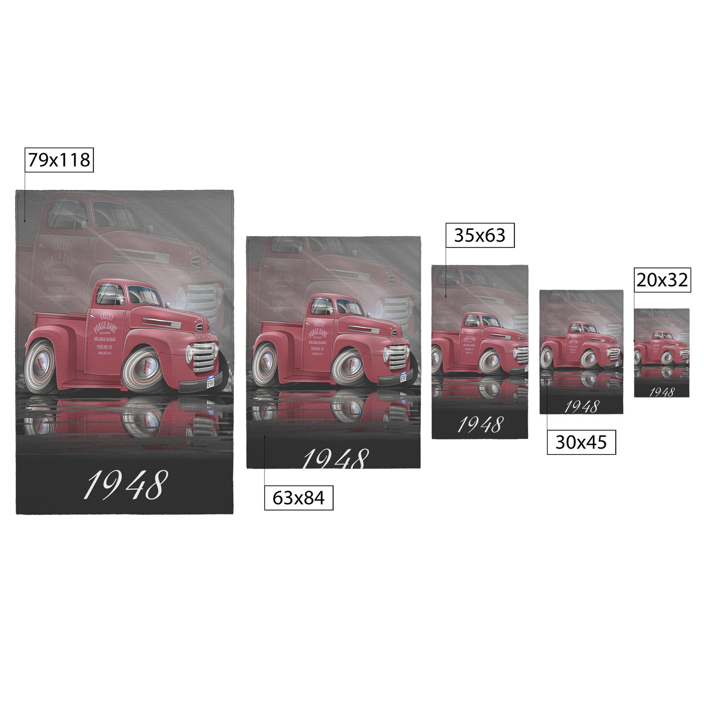 1948 Ford Pickup Truck Cartoon Hot Rod Vertical Rug 5 Sizes
