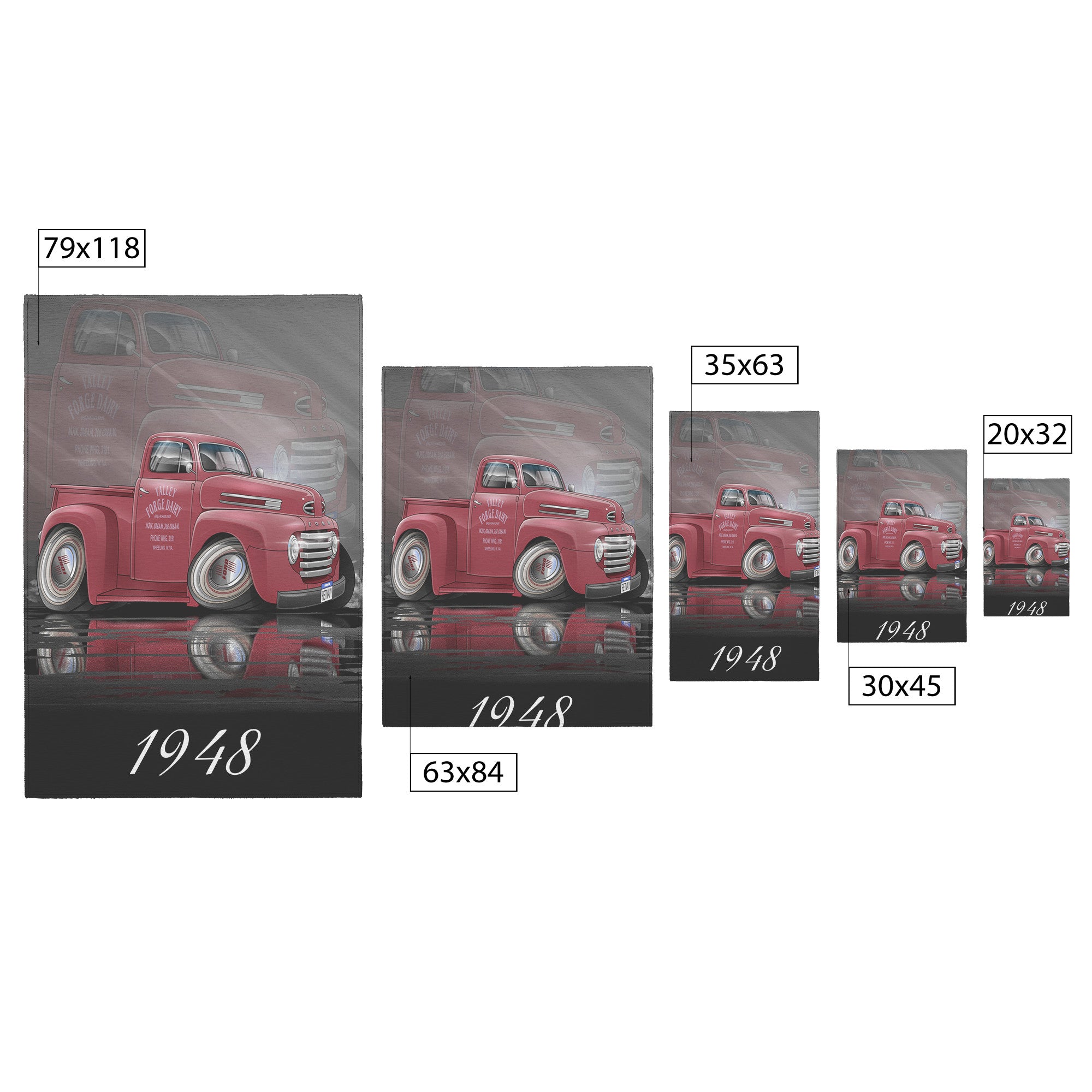 1948 Ford Pickup Truck Cartoon Hot Rod Vertical Rug 5 Sizes