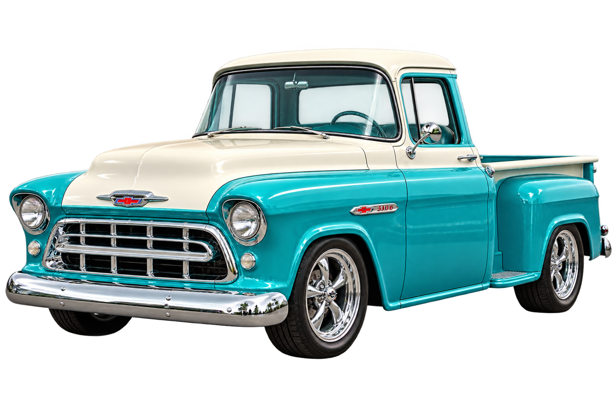 Turquoise & Cream 1955 Chevrolet 3100 transparent classic pickup decal artwork