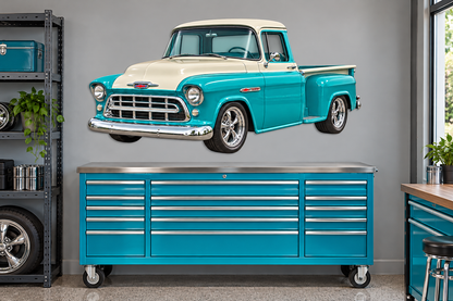 Turquoise & Cream 1955 Chevrolet 3100 garage wall decal preview