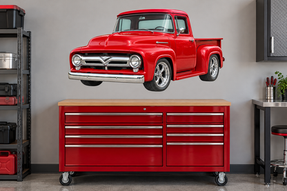 Cherry Red 1956 Ford F-100 garage wall decal preview