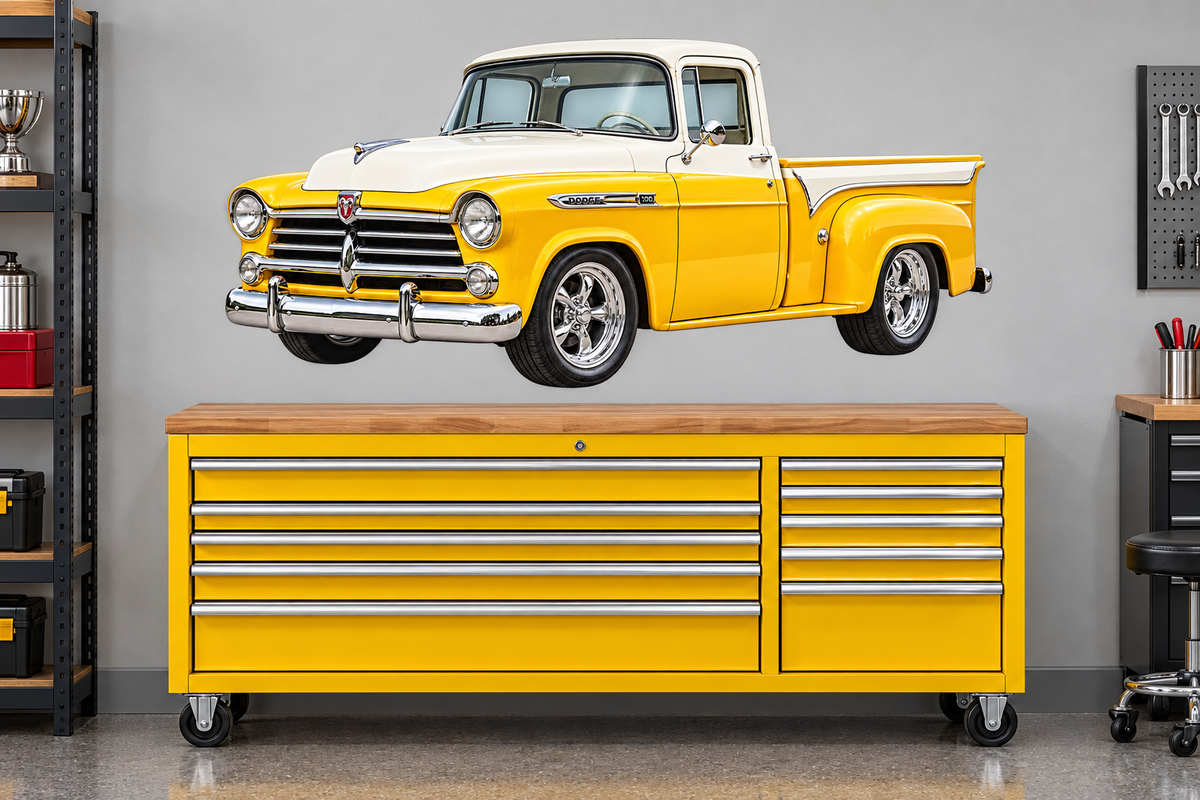 Sunburst Yellow & White 1957 Dodge D100 garage wall decal preview